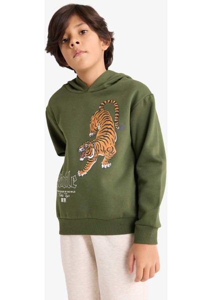 Erkek Çocuk 2'li Takım Kaplan Baskılı Kapüşonlu Sweatshirt Eşofman Altı G3659A825AU