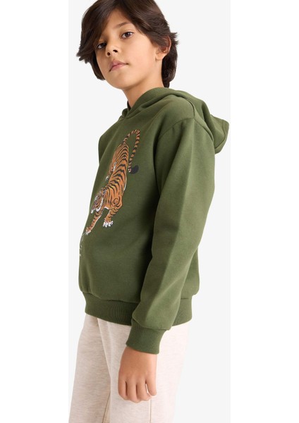 Erkek Çocuk 2'li Takım Kaplan Baskılı Kapüşonlu Sweatshirt Eşofman Altı G3659A825AU