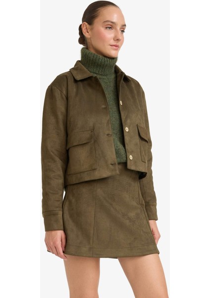 Gömlek Yaka Düğmeli Süet Ceket