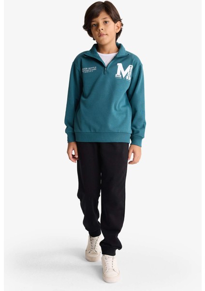 Erkek Çocuk 2'li Takım Yarım Fermuarlı Baskılı Sweatshirt Eşofman Altı F7088A825WN
