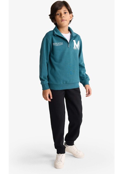 Erkek Çocuk 2'li Takım Yarım Fermuarlı Baskılı Sweatshirt Eşofman Altı F7088A825WN