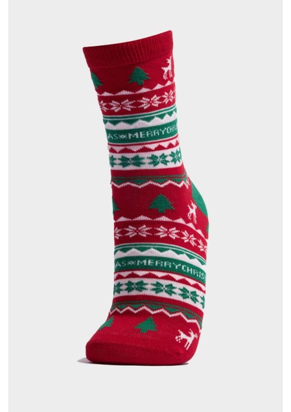 Kadın Kutulu Yılbaşı Temalı 2'li Pamuklu Uzun Çorap