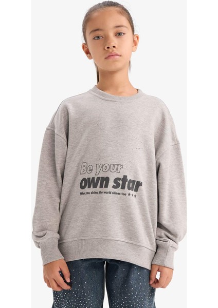 Kız Çocuk Relax Fit Bisiklet Yaka Baskılı Sweatshirt G3807A825WN