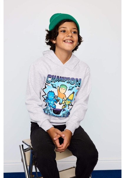 Erkek Çocuk Stumble Guys Kapüşonlu İçi Yumuşak Tüylü Sweatshirt G0054A825WN