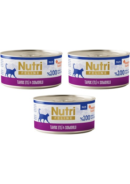 Tavuk Etli ve Somonlu Pate Tahılsız Yetişkin Kedi Konservesi 70 Gr. x 3 Adet