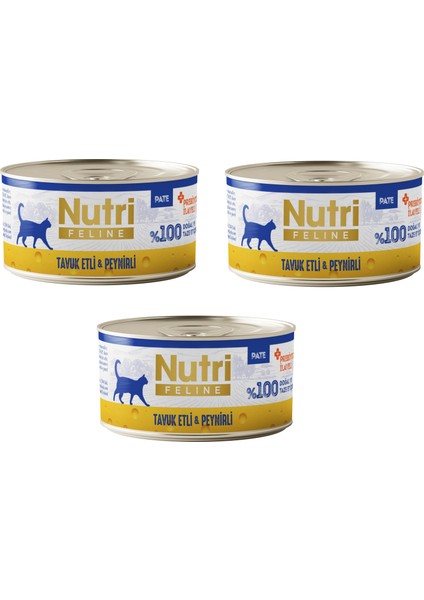 Tavuk Etli ve Peynirli Pate Tahılsız Yetişkin Kedi Konservesi 70 Gr. x 3 Adet