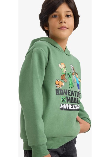 Erkek Çocuk Minecraft Kapüşonlu İçi Yumuşak Tüylü Sweatshirt F9904A825WN
