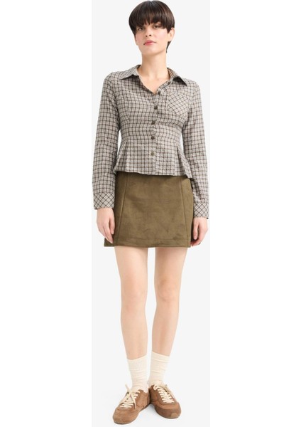 A Kesim Normal Bel Süet Mini Etek