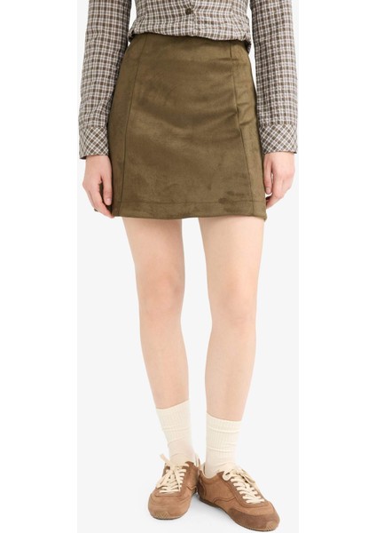 A Kesim Normal Bel Süet Mini Etek