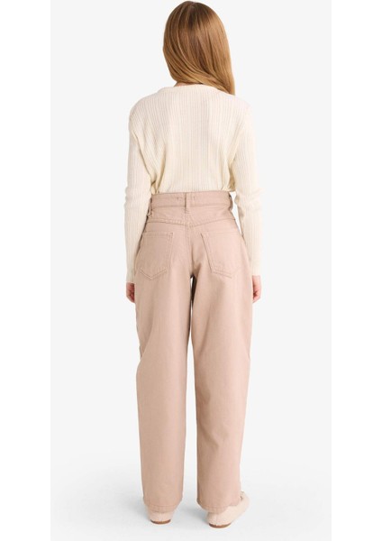 Kız Çocuk Baggy Fit Leopar Fular Detaylı Gabardin Pantolon G3696A825WN