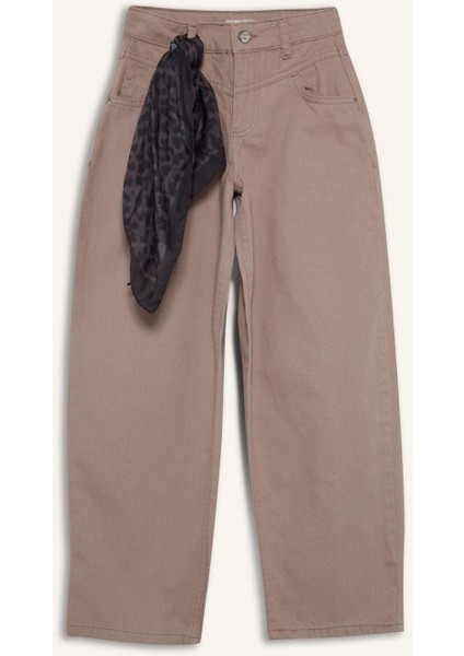 Kız Çocuk Baggy Fit Leopar Fular Detaylı Gabardin Pantolon G3696A825WN