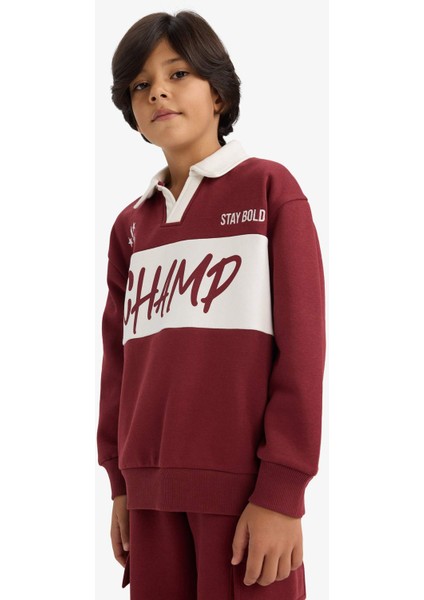 Erkek Çocuk Oversize Geniş Kalıp Polo Yaka Baskılı İçi Yumuşak Tüylü Sweatshirt G4384A825WN