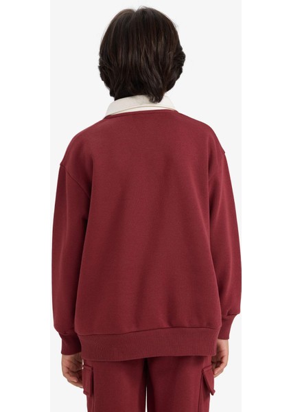 Erkek Çocuk Oversize Geniş Kalıp Polo Yaka Baskılı İçi Yumuşak Tüylü Sweatshirt G4384A825WN