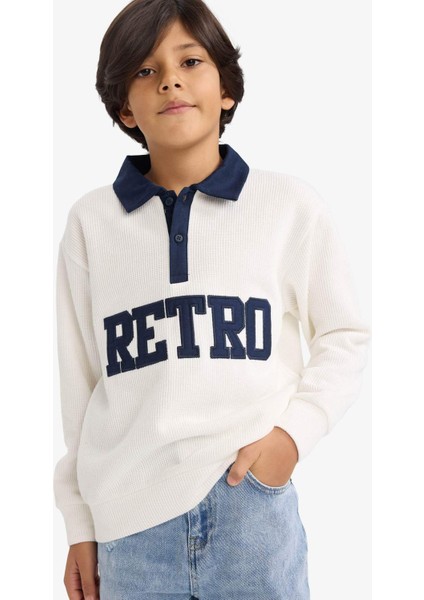 Erkek Çocuk Oversize Geniş Kalıp Polo Yaka Baskılı Selanik Kumaş Sweatshirt G4386A825WN