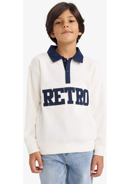 Erkek Çocuk Oversize Geniş Kalıp Polo Yaka Baskılı Selanik Kumaş Sweatshirt G4386A825WN