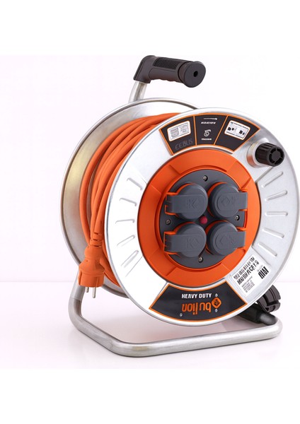 Metal Makaralı Uzatma Kablosu % 100 Bakır 40 Metre 3x2.5 mm Termal Sigortalı Seyyar Kapaklı 4 Prizli