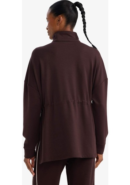 Long Fit Dik Yaka Beli Lastikli Yarım Fermuarlı Modal Sporcu Sweatshirt G4367AX25WN