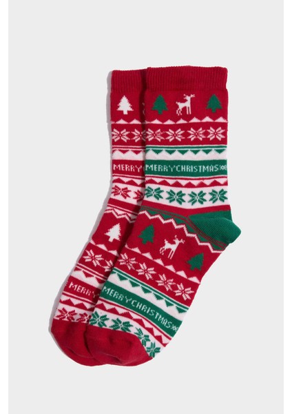 Kız Çocuk Kutulu Yılbaşı Temalı 2'li Pamuklu Uzun Çorap G3929A8NS