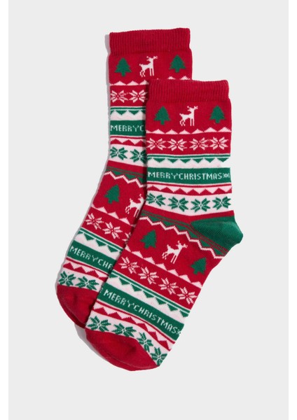 Kız Çocuk Kutulu Yılbaşı Temalı 2'li Pamuklu Uzun Çorap G3929A8NS