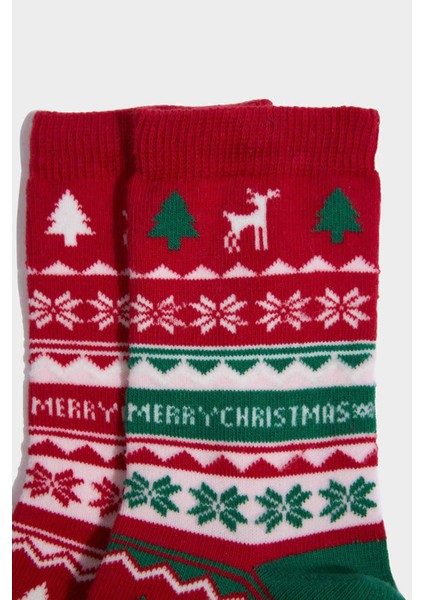Kız Çocuk Kutulu Yılbaşı Temalı 2'li Pamuklu Uzun Çorap G3929A8NS