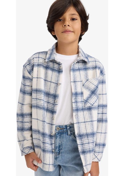 Erkek Çocuk Oversize Geniş Kalıp Polo Yaka Ekose Desenli Flanel Uzun Kollu Gömlek G4917A825CW