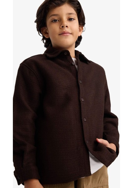 Erkek Çocuk Oversize Geniş Kalıp Polo Yaka Waffle Uzun Kollu Gömlek G3710A825CW