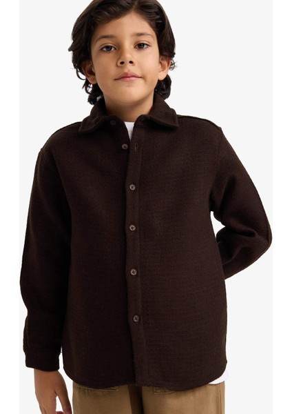 Erkek Çocuk Oversize Geniş Kalıp Polo Yaka Waffle Uzun Kollu Gömlek G3710A825CW