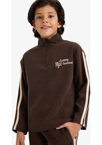 Erkek Çocuk 2'li Takım Yarım Fermuarlı Baskılı Sweatshirt Eşofman Altı G3763A825CW