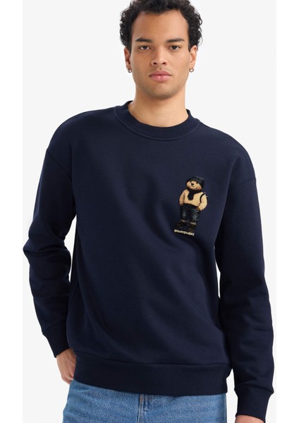 Boxy Fit Bisiklet Yaka Ayı Baskılı Sweatshirt G5149AX25AU
