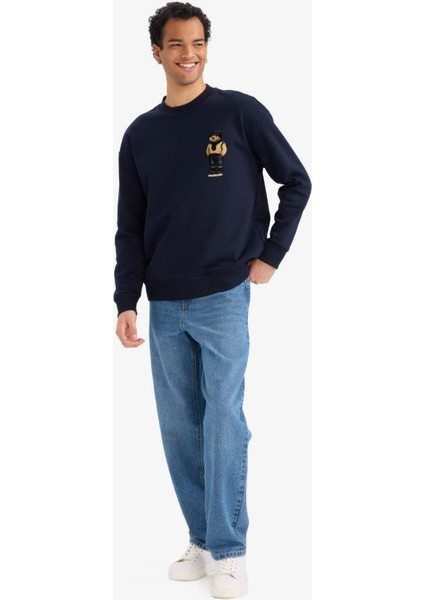 Boxy Fit Bisiklet Yaka Ayı Baskılı Sweatshirt G5149AX25AU