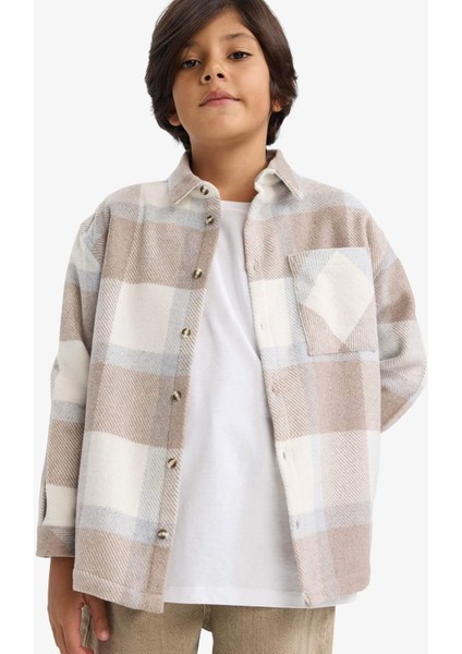 Erkek Çocuk Overshirt Fit Polo Yaka Ekose Desenli Flanel Uzun Kollu Gömlek G4505A825CW