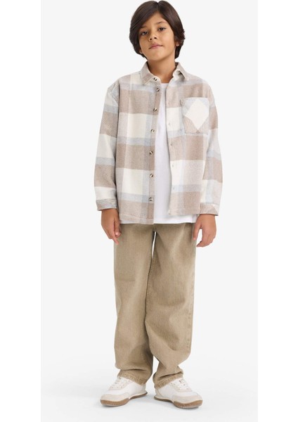 Erkek Çocuk Overshirt Fit Polo Yaka Ekose Desenli Flanel Uzun Kollu Gömlek G4505A825CW