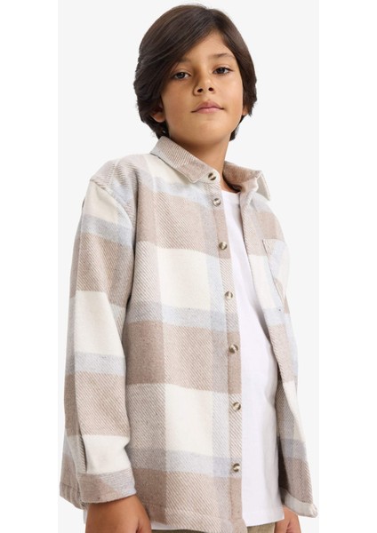 Erkek Çocuk Overshirt Fit Polo Yaka Ekose Desenli Flanel Uzun Kollu Gömlek G4505A825CW