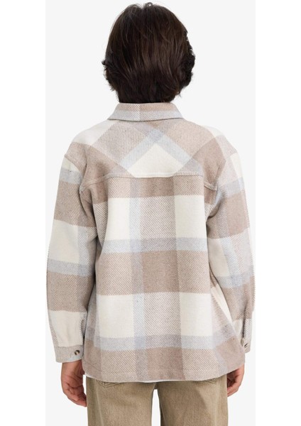 Erkek Çocuk Overshirt Fit Polo Yaka Ekose Desenli Flanel Uzun Kollu Gömlek G4505A825CW