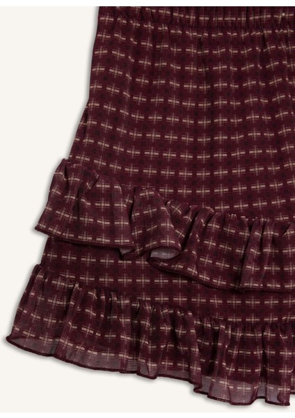 Kareli Normal Bel Penye Astar Tül Mini Etek G3014AX25WN