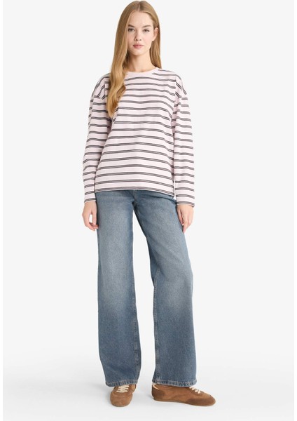 Loose Fit Bisiklet Yaka Çizgili Sweatshirt F7758AX25AU