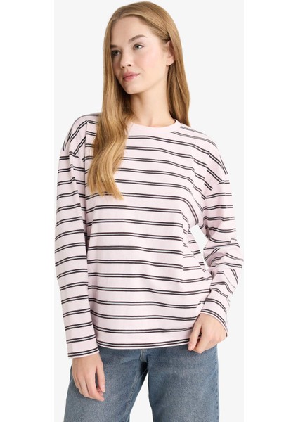 Loose Fit Bisiklet Yaka Çizgili Sweatshirt F7758AX25AU