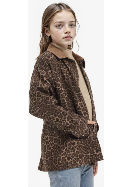 Kız Çocuk Flare Fit Leopar Desenli Gabardin Uzun Kollu Gömlek G5389A825AU