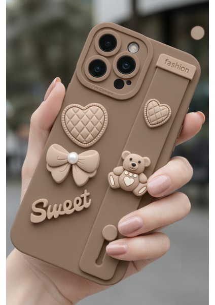 Iphone 14 Pro Max Uyumlu Kılıf Kahverengi Renk 3D Figürlü Darbe Emici Yumuşak Silikon Kapak