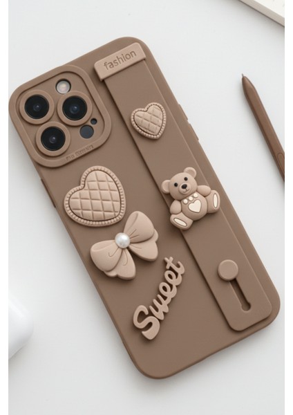 Iphone 14 Pro Max Uyumlu Kılıf Kahverengi Renk 3D Figürlü Darbe Emici Yumuşak Silikon Kapak fiyatları