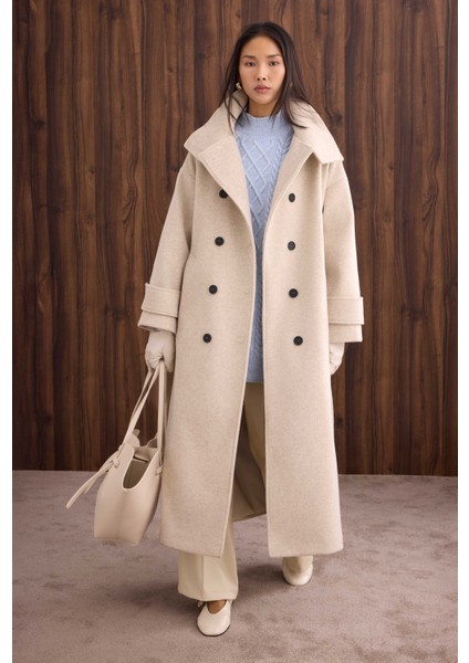 Funnel Neck Uzun Kaban Bej