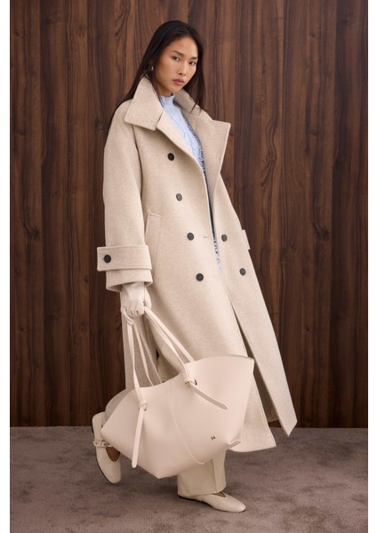 Funnel Neck Uzun Kaban Bej fiyatları