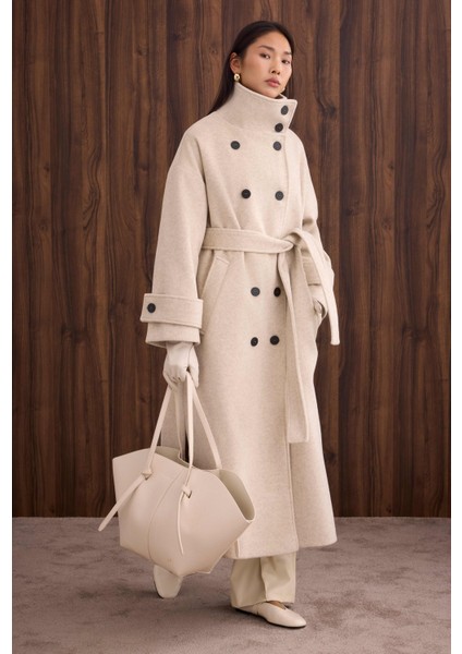 Funnel Neck Uzun Kaban Bej modelleri