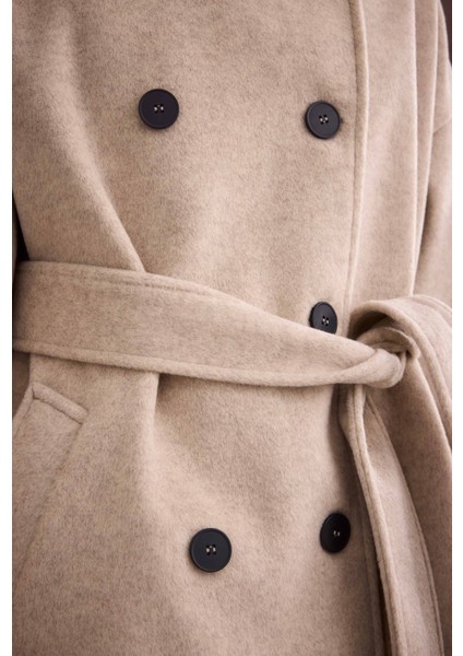 Funnel Neck Uzun Kaban Bej indirimleri