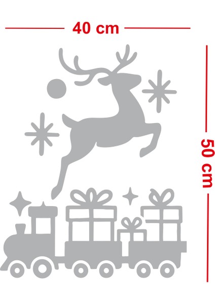 Geyik ve Yılbaşı Tren Tasarımlı Cam Sticker - Yeni Yıl Vitrin Dekoru fiyatları