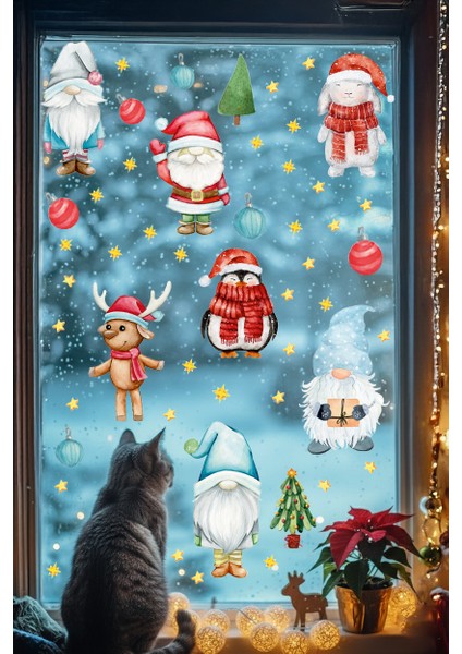 Yılbaşı Cam Sticker Penguen Tavşan Ev Cam Vitrin Için Yeni Yıl Çocuk Bebek Odası Sticker Seti modelleri