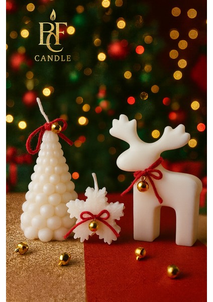 Yılbaşı Özel 3’lü Mum Seti – Geyik, Ağaç ve Kar Tanesi Dekoratif Yeni Yıl Mumları