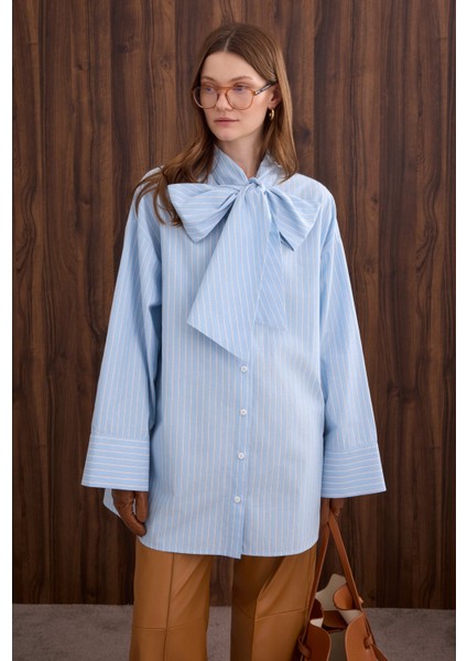 Fiyonk Detaylı Gömlek Bebe Mavi Çizgi fiyatları