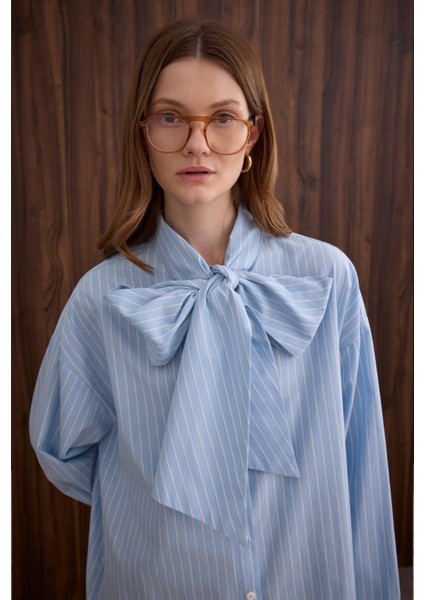 Fiyonk Detaylı Gömlek Bebe Mavi Çizgi modelleri