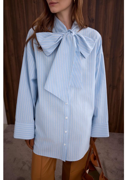 Fiyonk Detaylı Gömlek Bebe Mavi Çizgi fırsatları